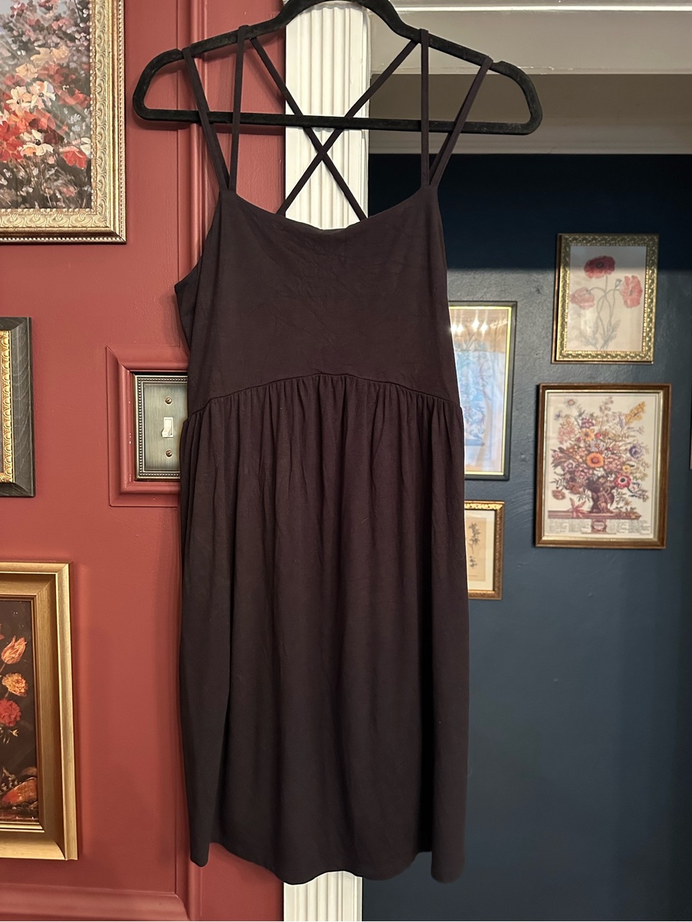 Women’s Black Jersey Stretch Strappy Empire-Waist Dress Size Medium